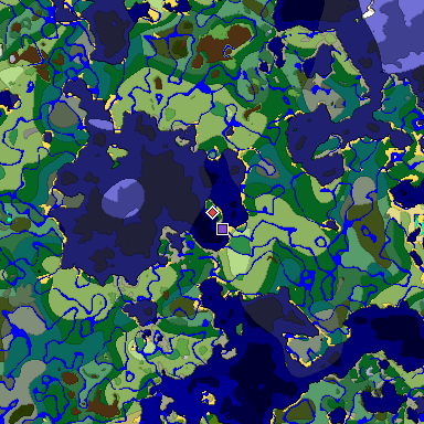 Predicted biome map of Java 1.18 seed -8293315067308959360 around estimated spawn