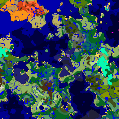 Predicted biome map of Java 1.18 seed 100359137879675653 around estimated spawn