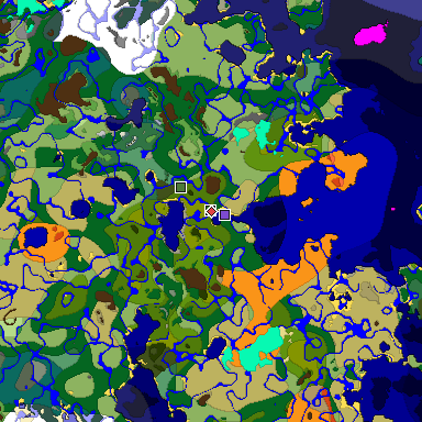 Predicted biome map of Java 1.18 seed 6160268752866588037 around estimated spawn