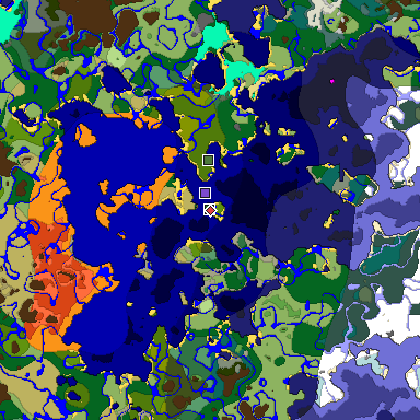 Predicted biome map of Java 1.18 seed -4834992636279075253 around estimated spawn