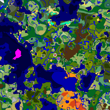 Predicted biome map of Java 1.18 seed -3302950350922574473 around estimated spawn