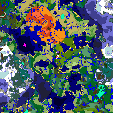 Predicted biome map of Java 1.18 seed 3189236138572003543 around estimated spawn