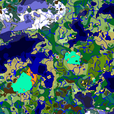 Predicted biome map of Java 1.18 seed 6496345564252763793 around estimated spawn