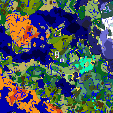 Predicted biome map of Java 1.18 seed -4848704757093728047 around estimated spawn