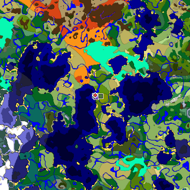 Predicted biome map of Java 1.18 seed -8035079347078066415 around estimated spawn