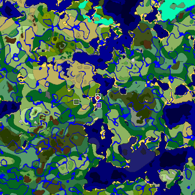 Predicted biome map of Java 1.18 seed 7296620254445709544 around estimated spawn