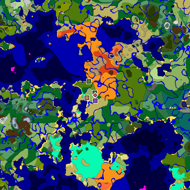 Predicted biome map of Java 1.18 seed 2660249490004358894 around estimated spawn