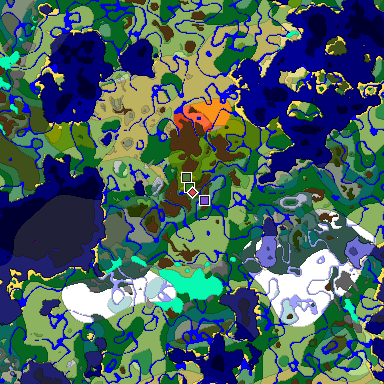 Predicted biome map of Java 1.18 seed -3197062524448859794 around estimated spawn