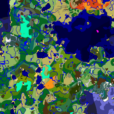 Predicted biome map of Java 1.18 seed -4616477829283544404 around estimated spawn