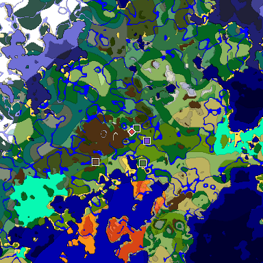 Predicted biome map of Java 1.18 seed 4511859469468107772 around estimated spawn