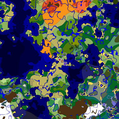 Predicted biome map of Java 1.18 seed -3242574970288946906 around estimated spawn