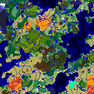 Predicted biome map of Java 1.18 seed -1602310463048149604 around estimated spawn