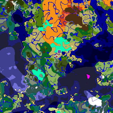 Predicted biome map of Java 1.18 seed -4836933518609464746 around estimated spawn
