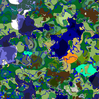 Predicted biome map of Java 1.18 seed 115389577632121997 around estimated spawn