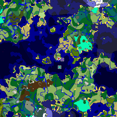 Predicted biome map of Java 1.18 seed -2967846613491570656 around estimated spawn