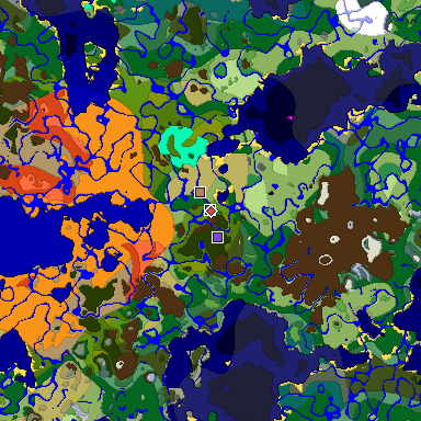 Predicted biome map of Java 1.18 seed -1783235453744953907 around estimated spawn