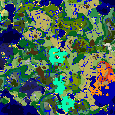 Predicted biome map of Java 1.18 seed 182972455211749386 around estimated spawn