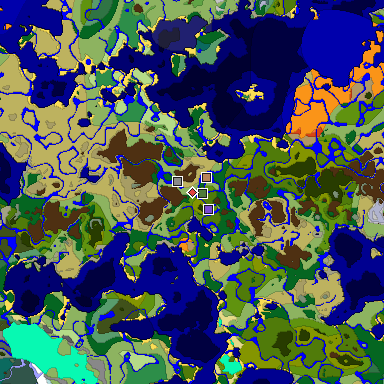 Predicted biome map of Java 1.18 seed 3079344516426892491 around estimated spawn