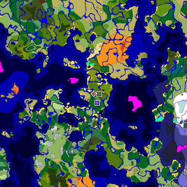 Predicted biome map of Java 1.18 seed 7142223226099991405 around estimated spawn