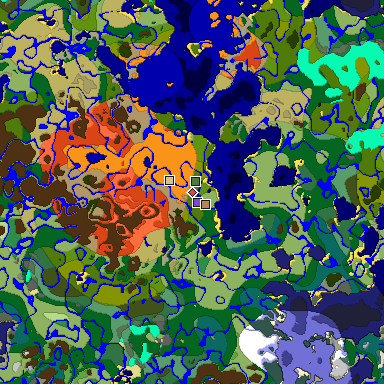 Predicted biome map of Java 1.18 seed 745025674598889332 around estimated spawn