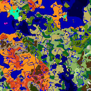 Predicted biome map of Java 1.18 seed 4508440250703267400 around estimated spawn
