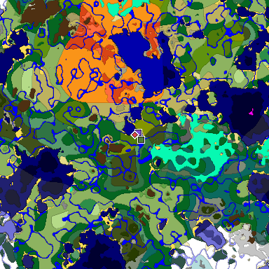 Predicted biome map of Java 1.18 seed 1778842611432337235 around estimated spawn