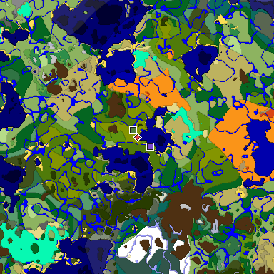 Predicted biome map of Java 1.18 seed -8896055452561460840 around estimated spawn