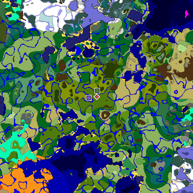 Predicted biome map of Java 1.18 seed 7403078828532119968 around estimated spawn