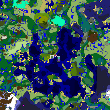 Predicted biome map of Java 1.18 seed 2580771504724687998 around estimated spawn