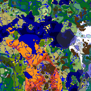 Predicted biome map of Java 1.18 seed 1930557830402588123 around estimated spawn