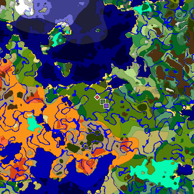 Predicted biome map of Java 1.18 seed 7554810851169266800 around estimated spawn