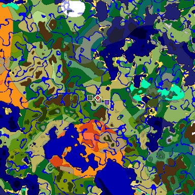 Predicted biome map of Java 1.18 seed 4668769555695381929 around estimated spawn