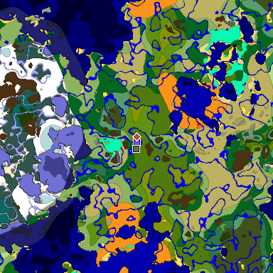 Predicted biome map of Java 1.18 seed -3807660766650344573 around estimated spawn