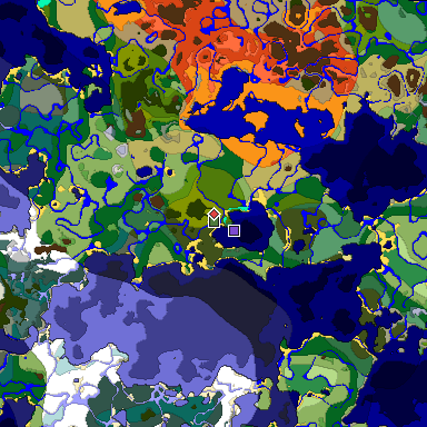 Predicted biome map of Java 1.18 seed -4040700900183319265 around estimated spawn