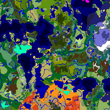 Predicted biome map of Java 1.18 seed -5820226931247286817 around estimated spawn