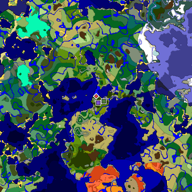 Predicted biome map of Java 1.18 seed 6863942986506924824 around estimated spawn