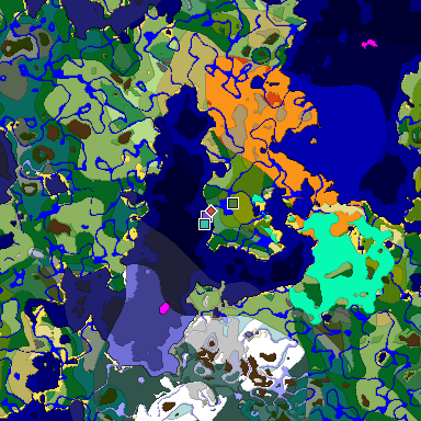 Predicted biome map of Java 1.18 seed 5797919264283034990 around estimated spawn