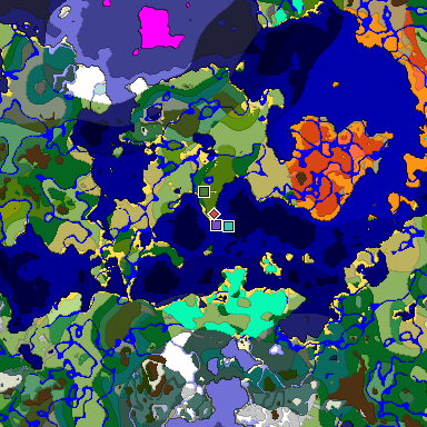 Predicted biome map of Java 1.18 seed -7314789225362796223 around estimated spawn