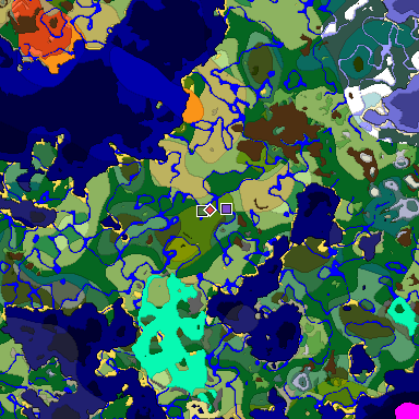 Predicted biome map of Java 1.18 seed 3968699239138085505 around estimated spawn