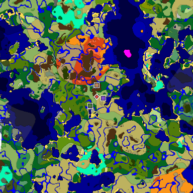 Predicted biome map of Java 1.18 seed -5905270199859626248 around estimated spawn
