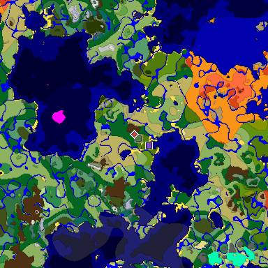 Predicted biome map of Java 1.18 seed 853098732180244253 around estimated spawn