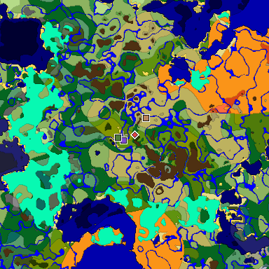 Predicted biome map of Java 1.18 seed -3223867782967364715 around estimated spawn