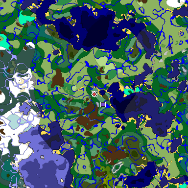 Predicted biome map of Java 1.18 seed 7498864324200888622 around estimated spawn