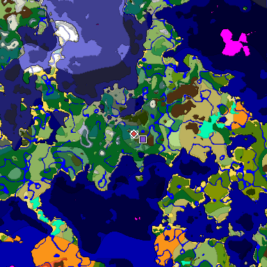 Predicted biome map of Java 1.18 seed 7972834027547810481 around estimated spawn