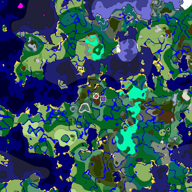 Predicted biome map of Java 1.18 seed -3741101665110303585 around estimated spawn