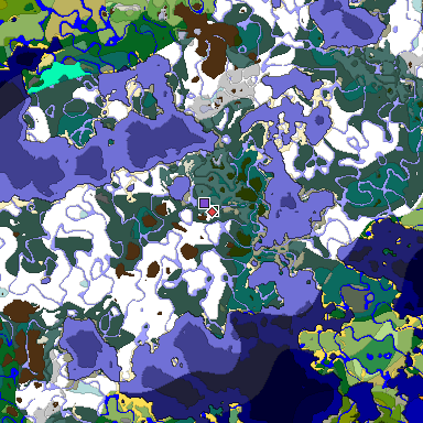 Predicted biome map of Java 1.18 seed 6438538707413253211 around estimated spawn