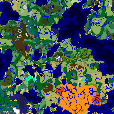 Predicted biome map of Java 1.18 seed 5382416081869586286 around estimated spawn
