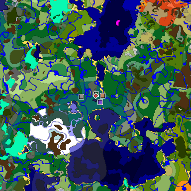 Predicted biome map of Java 1.18 seed 8198359205808132765 around estimated spawn