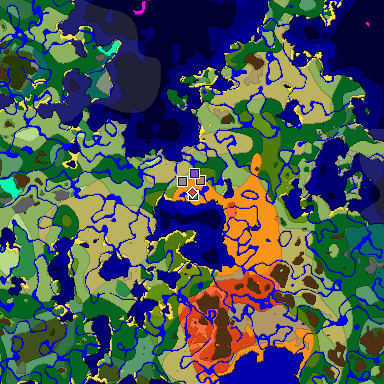 Predicted biome map of Java 1.18 seed 938145757914453725 around estimated spawn