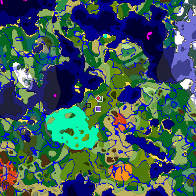 Predicted biome map of Java 1.18 seed -5526037345533352039 around estimated spawn